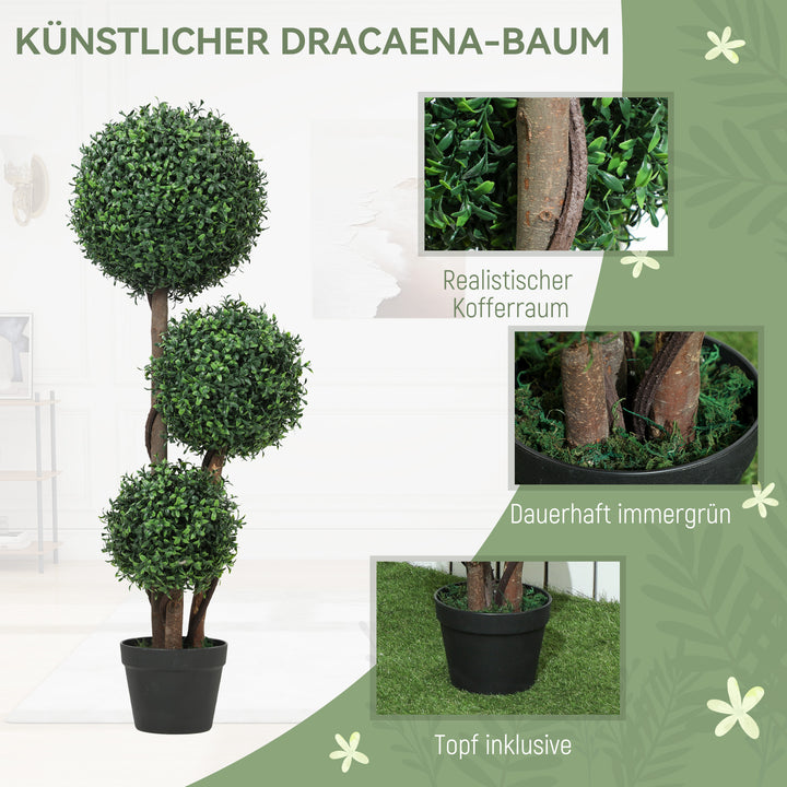 Kunstig buksbomkugle, kunstig plante med tre kugler, kunstig plante med træstamme i potte, 30 x 30 x 100 cm, grøn