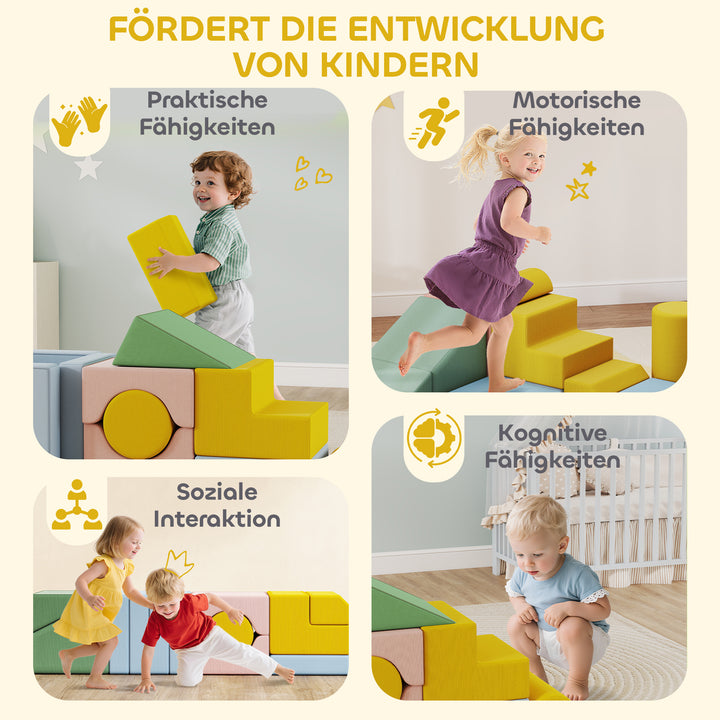 Bløde byggeklodser til børn, 12-delt stofklodssæt, skum, fløjlsbetræk, vaskbart, pastelfarver