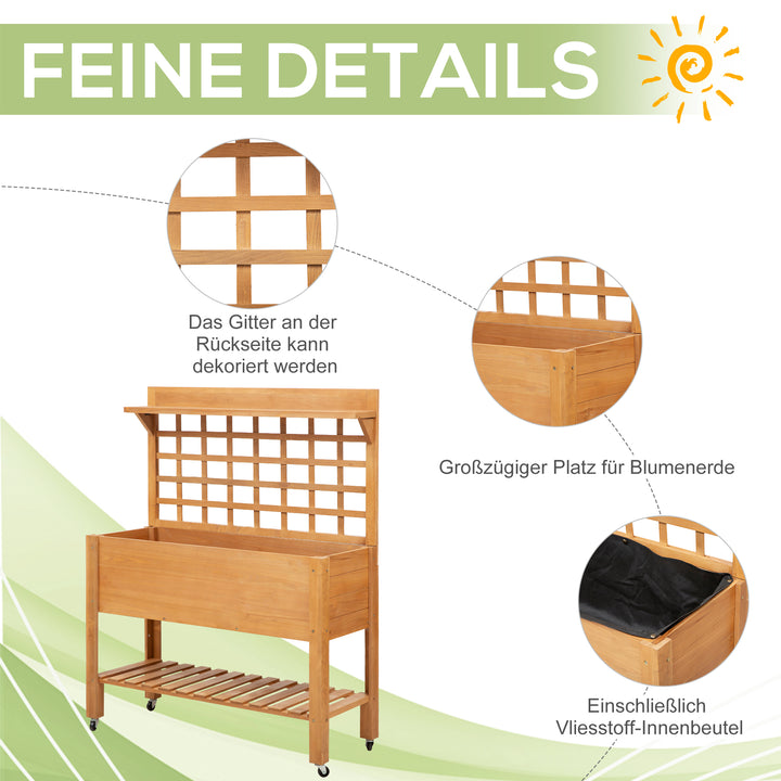 Højbed plantebord blomsterbord arbejdsbord havebord drivhus træ plantebord til have balkon, 105 x 40 x 135 cm, gran, ikke-vævet stof, brun