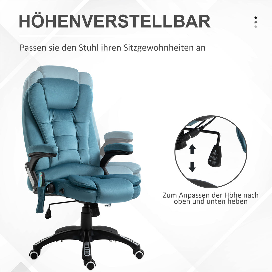 Kontorstol massagestol med varmefunktion executive stol med massagefunktion højdejusterbar ergonomisk gamingstol massage blå 68 x 72 x 110-120 cm