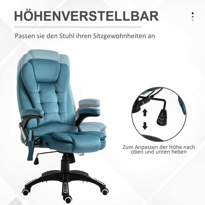 Kontorstol massagestol med varmefunktion executive stol med massagefunktion højdejusterbar ergonomisk gamingstol massage blå 68 x 72 x 110-120 cm