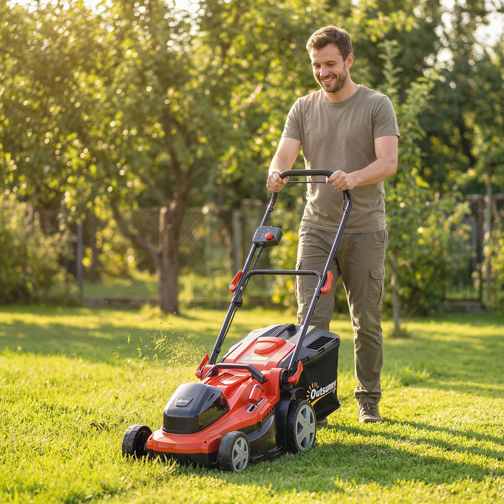 Elektrisk plæneklipper 800 W med 40 cm klippebredde, 45L græsopsamler, batteriindikator, overbelastningsbeskyttelse, 7 klippehøjder