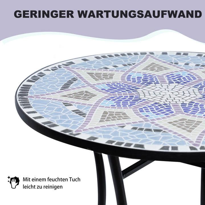 Havebord Ø60 x H71cm, vejrbestandigt metal balkonbord, udendørs spisebord, campingbord, sidebord, rundt terrassebord til have, terrasse, altan, blå+hvid