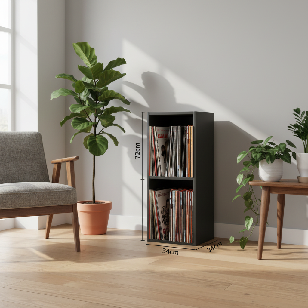 Vinylreol sort – 2 rum – 72x34x30 cm – Platto Mini