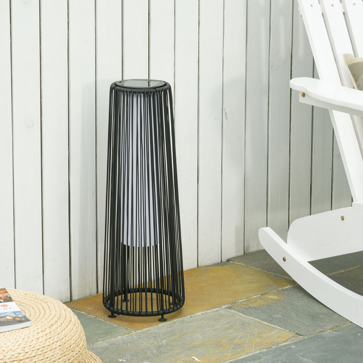 Havelampe, udendørslampe, solcelledrevet, 8 timers drift, rottinglook, sort, 21,5 x 21,5 x 61 cm
