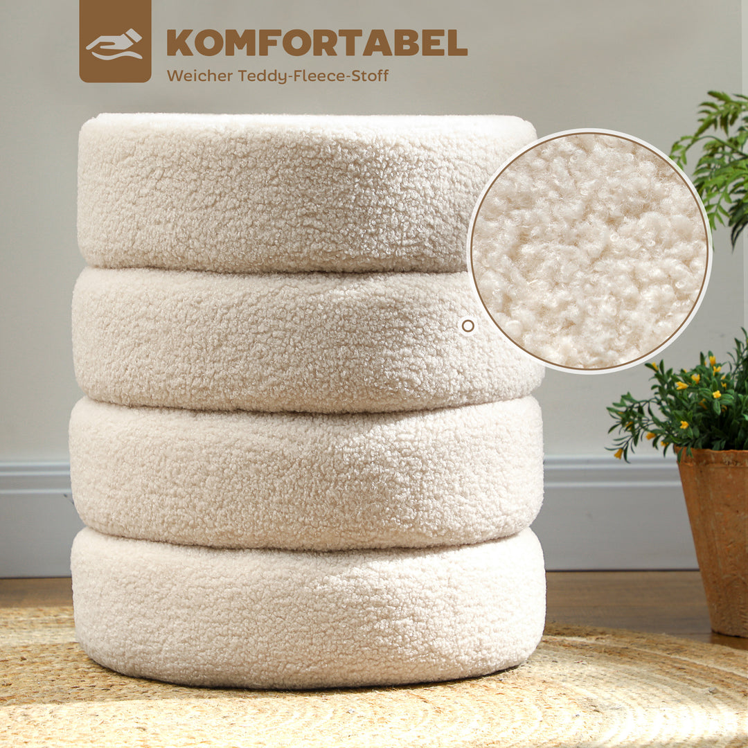Skammel, rund, teddy fleece, op til 120 kg, ø40x45h cm, beige