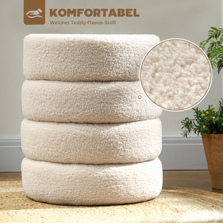 Skammel, rund, teddy fleece, op til 120 kg, ø40x45h cm, beige
