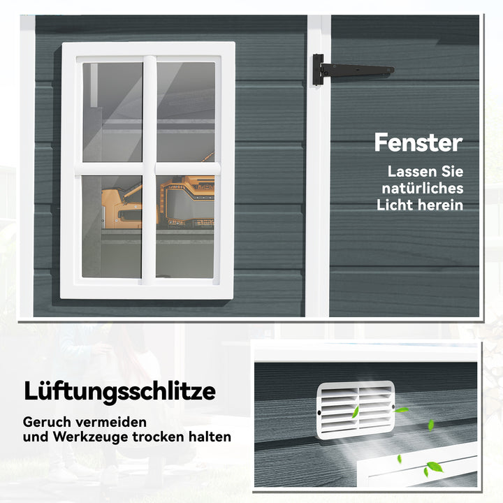 Haveskur 3,2m², redskabsskur med luttag, 303x123x197cm med vindue, aflåselig dør, ventilationsåbning, gulv