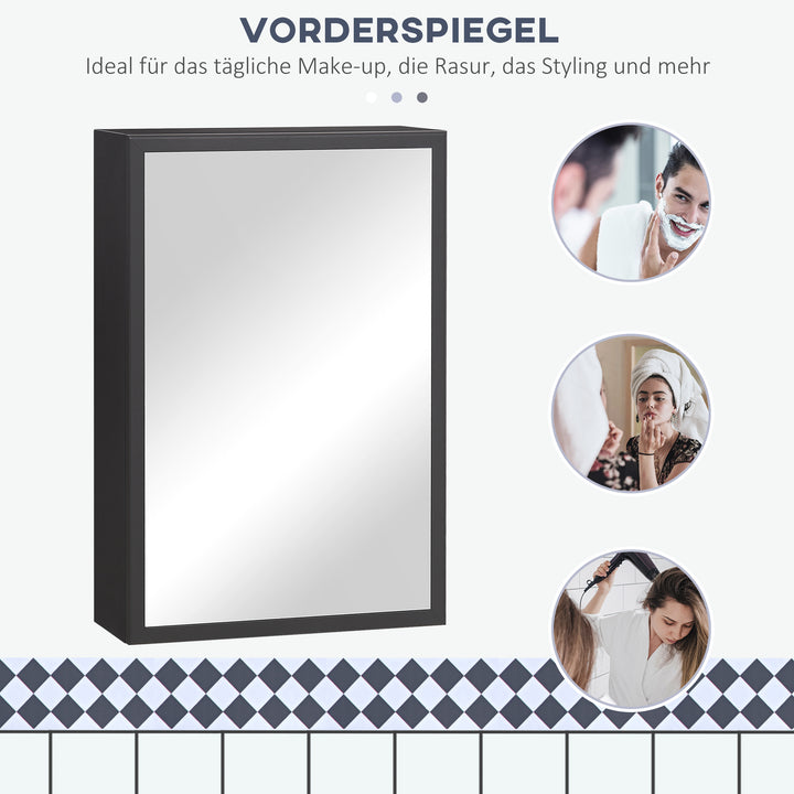 Spejlskab, 3 hylder, bløde hængsler, stålkabinet, sort, 40 x 15 x 60 cm