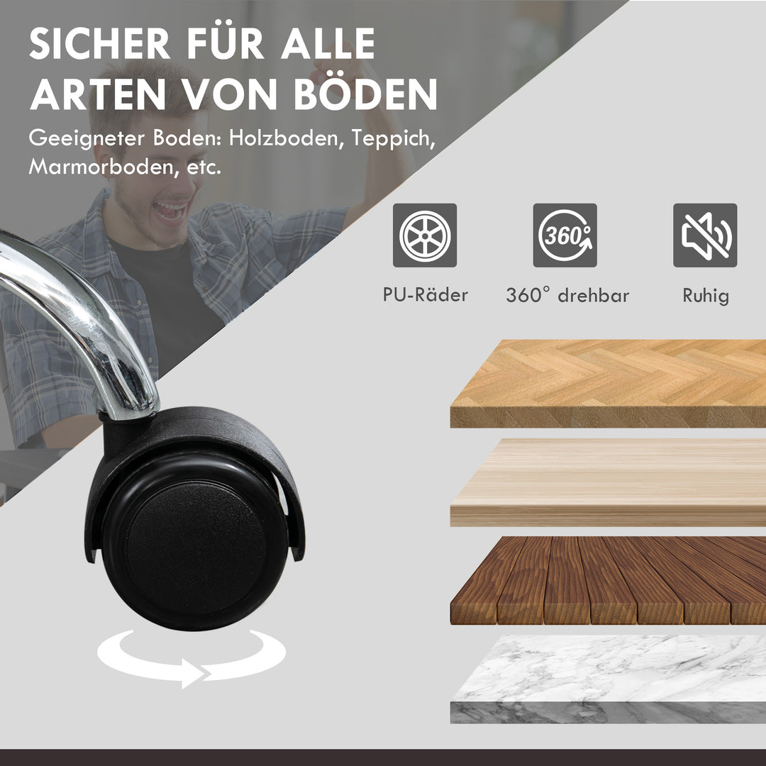 Justerbar kontorstol med 6 massagepunkter, varmefunktion, fodstøtte, kunstlæder, sort