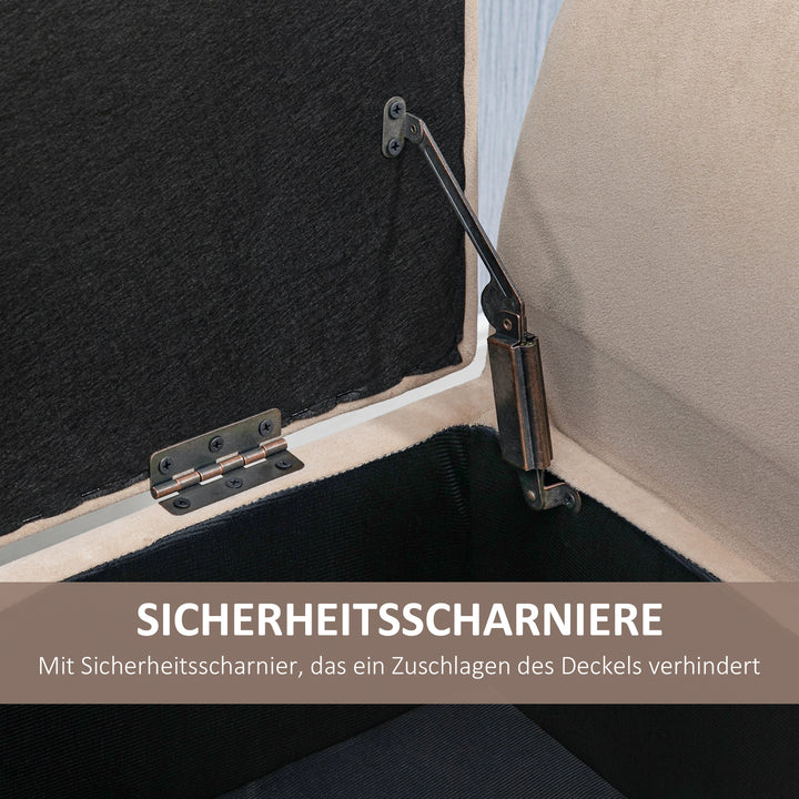 Polstret bænk med opbevaringsplads, kommodebænk med armlæn, 46 cm sædehøjde, fløjl polyester, 111,5 x 41 x 65 cm, beige