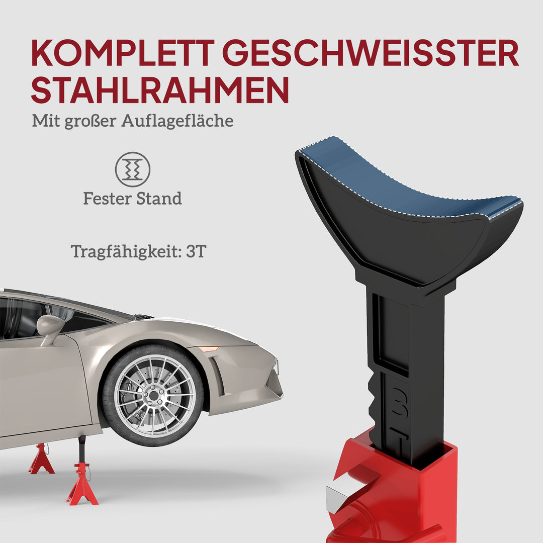 Donkraft 3 tons lasteevne 2 stk. støtteben inklusive sikkerhedsnål 10 niveauer højdejusterbar rød