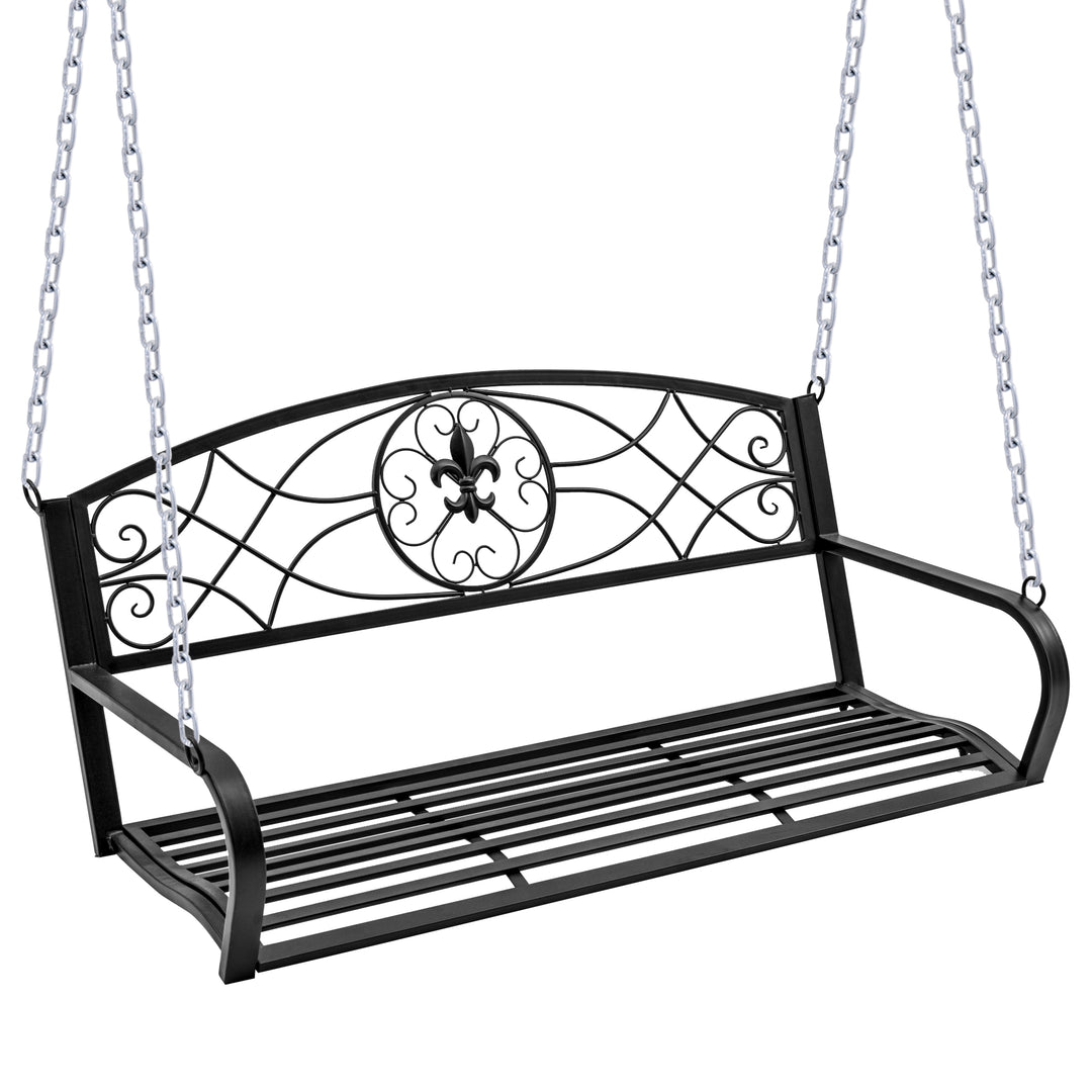 Hængebænk, 2-personers havegynge, gyngebænk, Hollywood-gynge, hængebænk med kæder, metal, sort, 132 x 63 x 58 cm