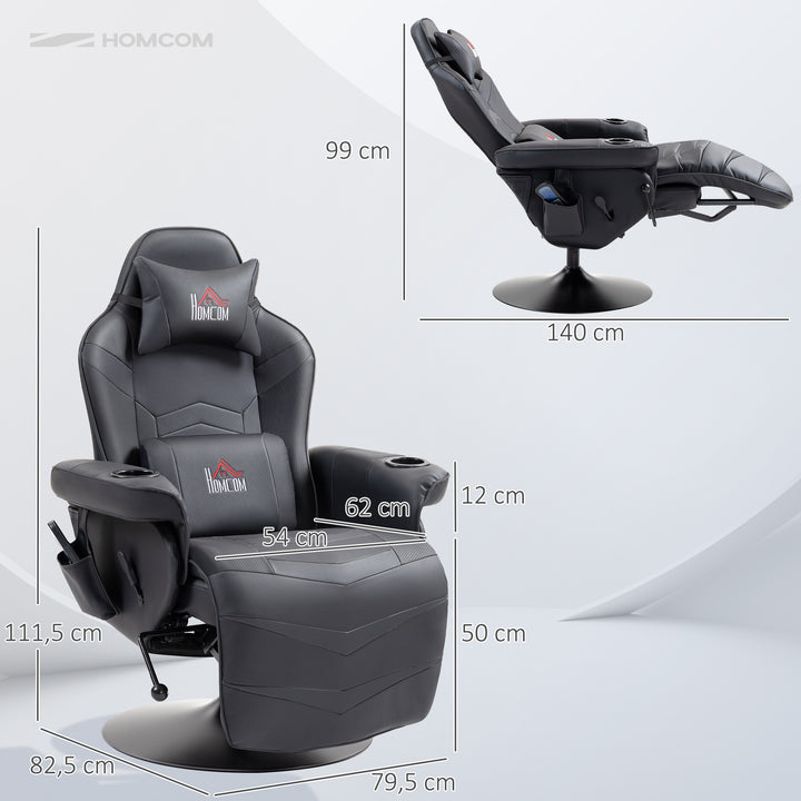 Gamingstol, massagefunktion, lænelæn, fodstøtte, op til 120 kg, stålstel, kunstlæder, sort