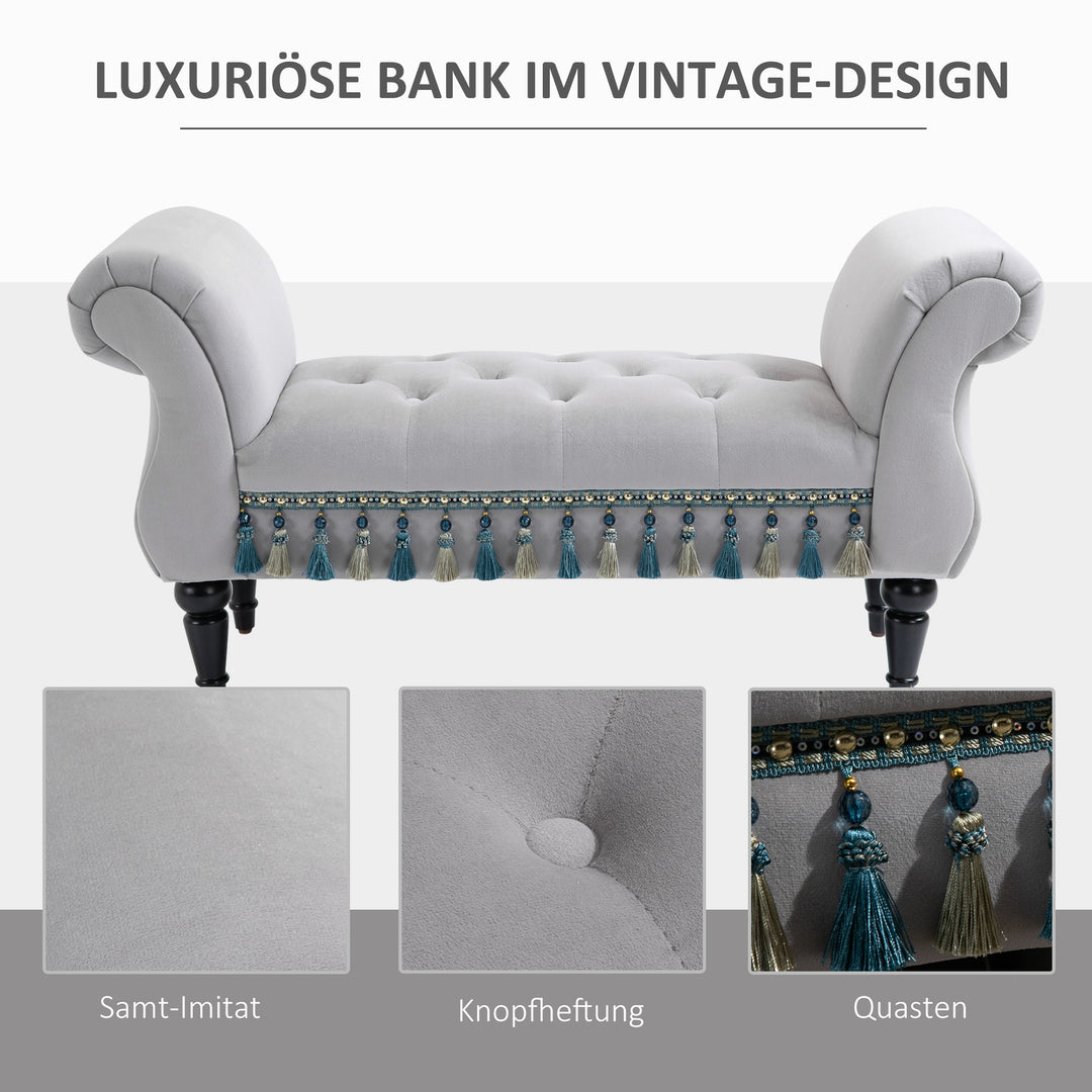 Polstret bænk, fløjlslook, luksuriøs sengebænk med træben, entrébænk til soveværelse, lasteevne op til 150 kg, lysegrå, 117 x 40 x 58 cm
