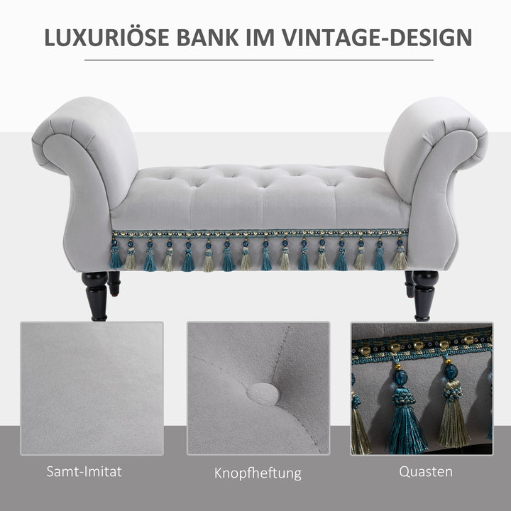 Polstret bænk, fløjlslook, luksuriøs sengebænk med træben, entrébænk til soveværelse, lasteevne op til 150 kg, lysegrå, 117 x 40 x 58 cm