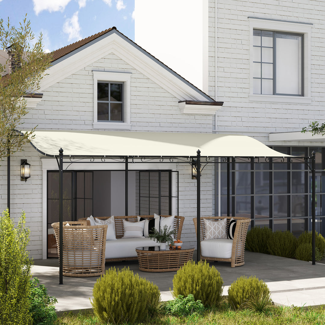 3 X 5 m pergola, fleksibelt havetag med vandtæt presenning og metalramme, skygge, cremehvid