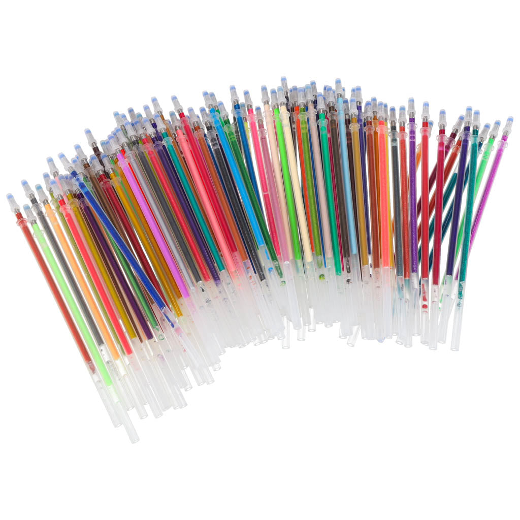 Farvede gelpenne i etui med 100 stk. + 100 refills
