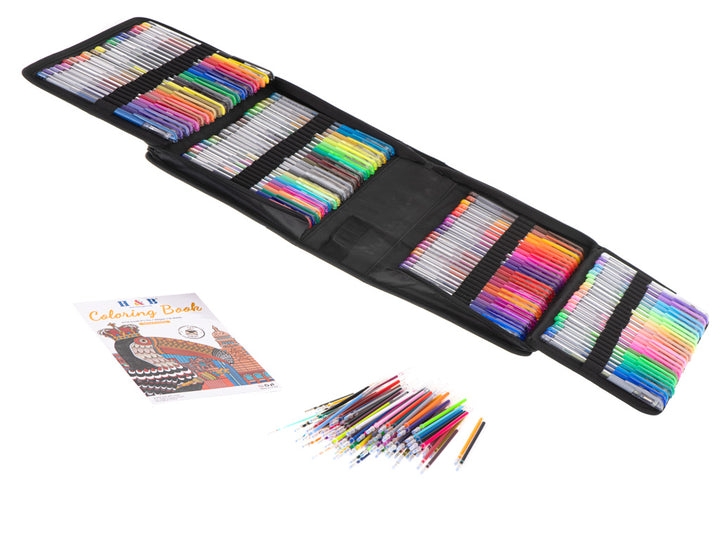 Farvede gelpenne i etui med 120 stk. + 120 refills