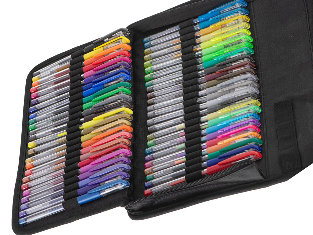 Farvede gelpenne i etui med 120 stk. + 120 refills