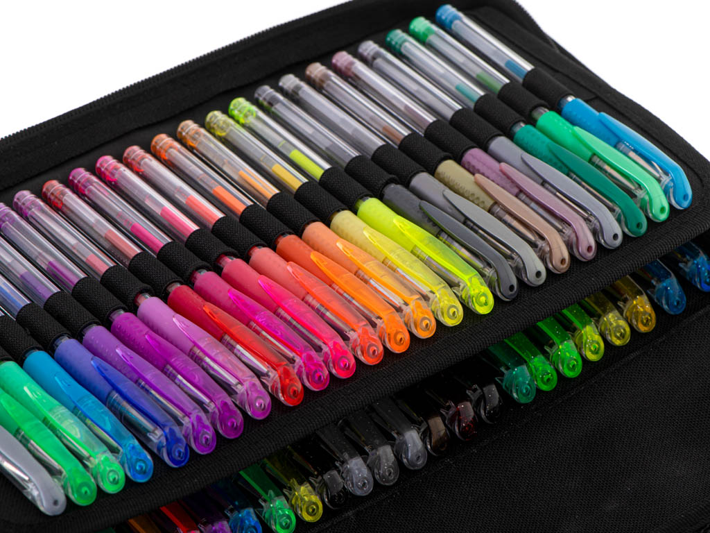 Farvede gelpenne i etui med 120 stk. + 120 refills