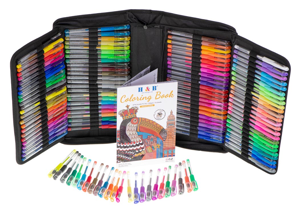 Farvede gelpenne i etui med 120 stk. + 120 refills