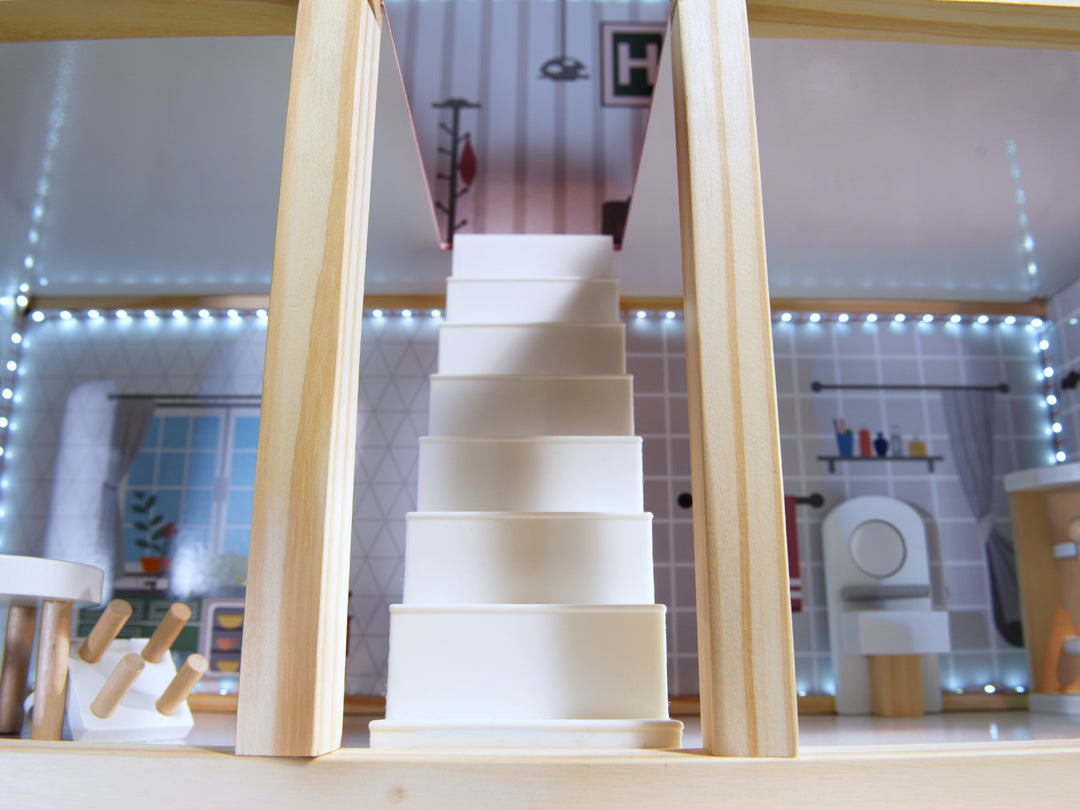 MDF trædukkehus + møbler 78 cm sort LED