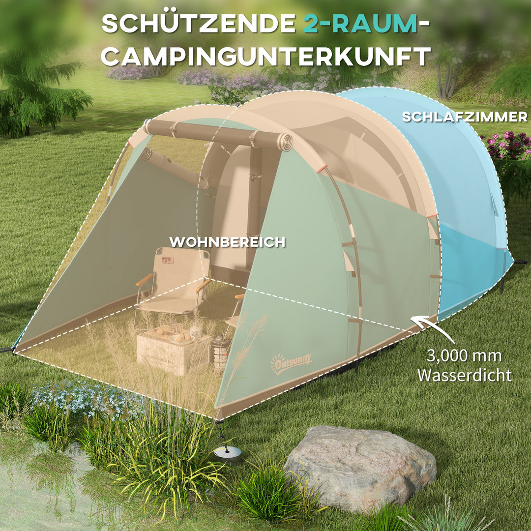 Campingtelt til 3 personer, separat opholds- og soveområde, 460L x 260B x 190H cm, blå