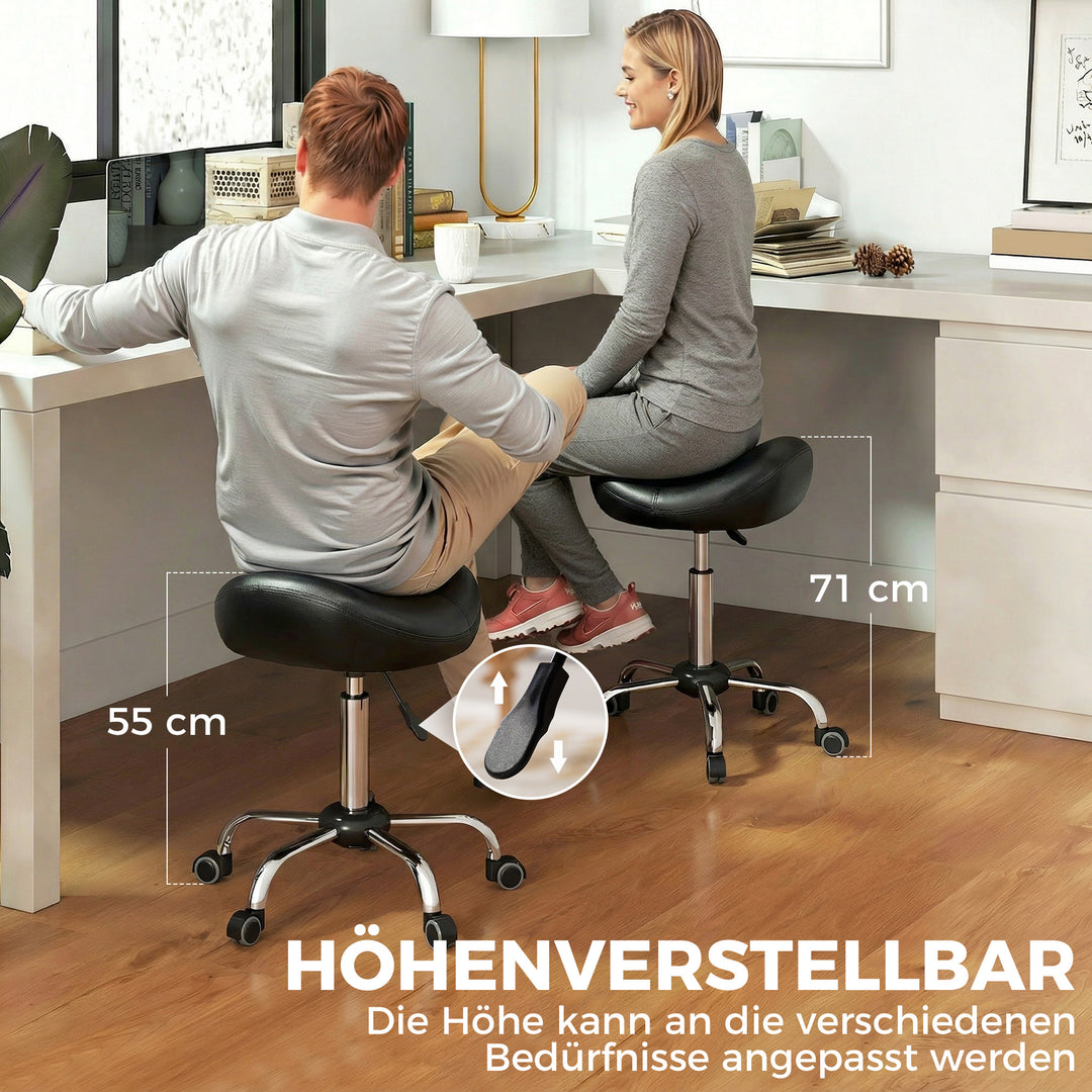 Salonstol med sadelsæde, højdejusterbar, kunstlæder, 48x48x54-69cm, sort
