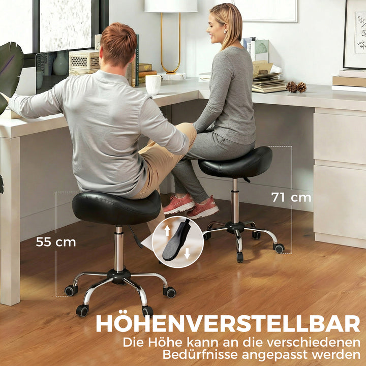 Salonstol med sadelsæde, højdejusterbar, kunstlæder, 48x48x54-69cm, sort