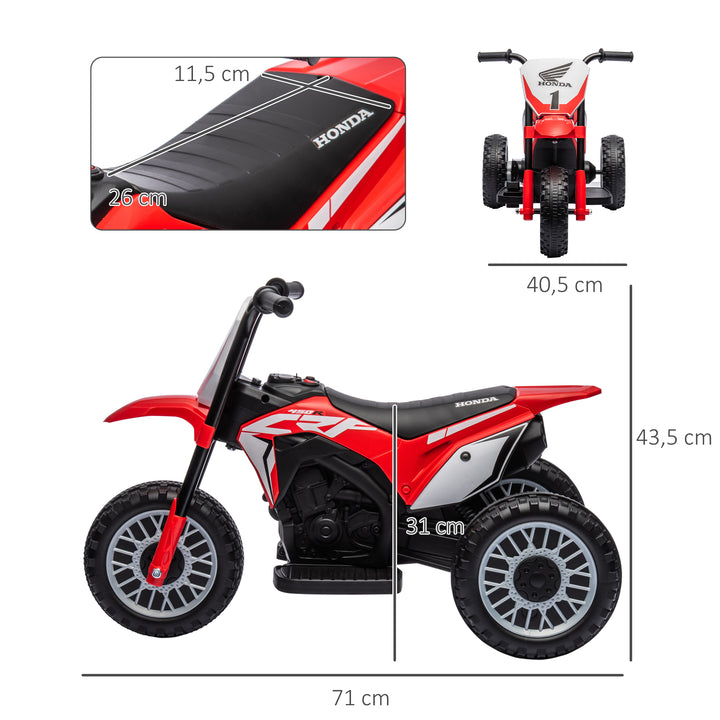 Honda elektrisk børnemotorcykel, 3 km/t, lydeffekter, til 18-36 måneder, rød