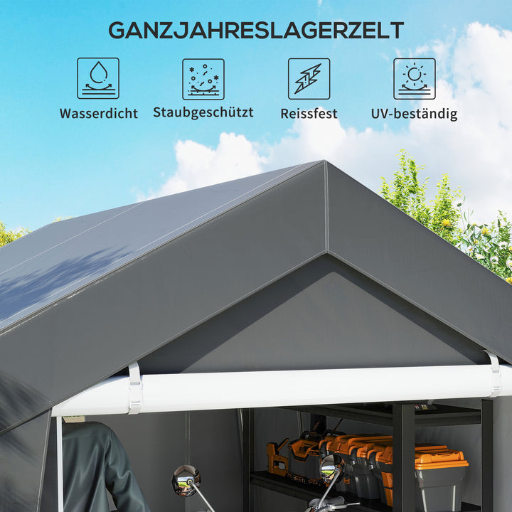 Carporttelt garage 3x3 m Vandtæt garagetelt med rulleport, ventilationsvindue, forlængede kanter, mørkegrå
