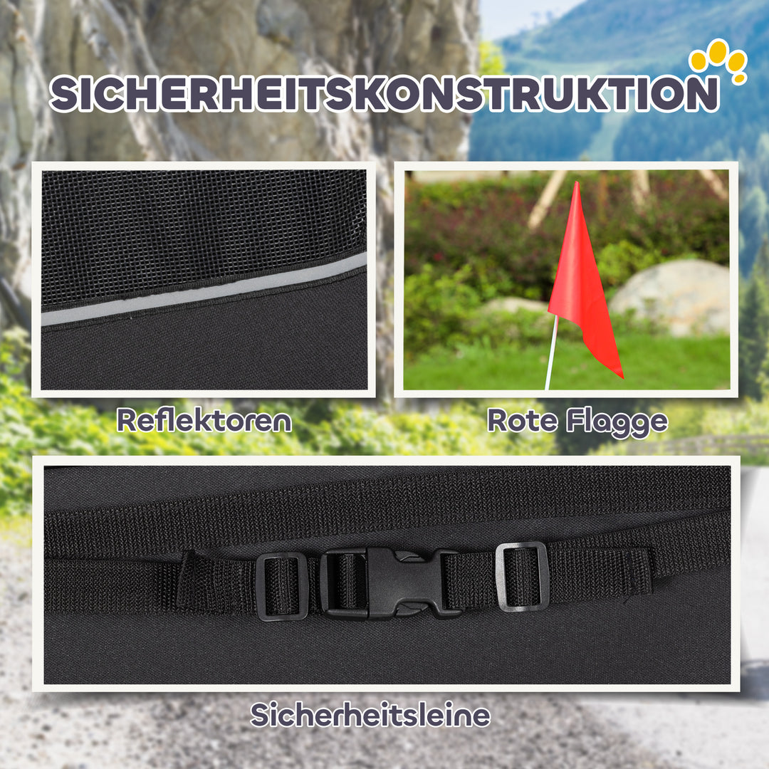 Sammenklappelig hundetrailer med reflekser, netvindue, hjul, dør, sikkerhedsflag til hunde op til 20 kg, 138x70x89 cm, rød