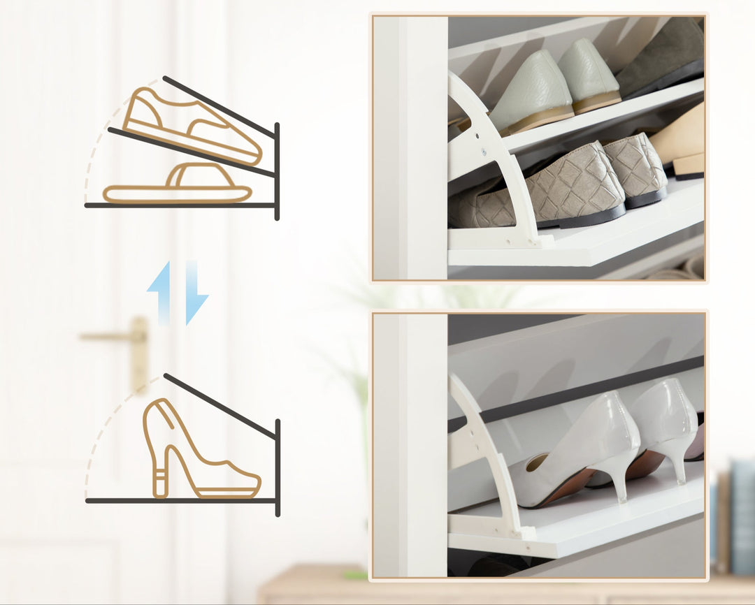 Skoskab med skoopbevaring, 3 rum, 18 par sko, 72 cm x 26 cm x 112 cm, hvid + brun