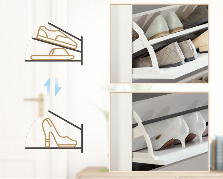 Skoskab med skoopbevaring, 3 rum, 18 par sko, 72 cm x 26 cm x 112 cm, hvid + brun