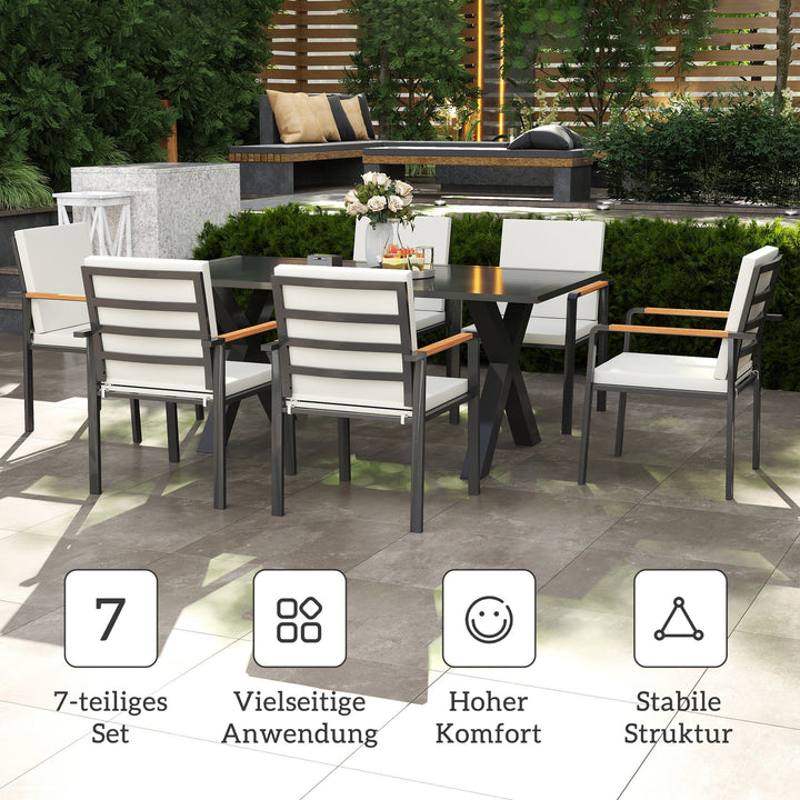 Havemøbelsæt til 6 personer, 6 stole, 1 bord, vejrbestandig, 175 cm x 92 cm x 73 cm, sort + grå