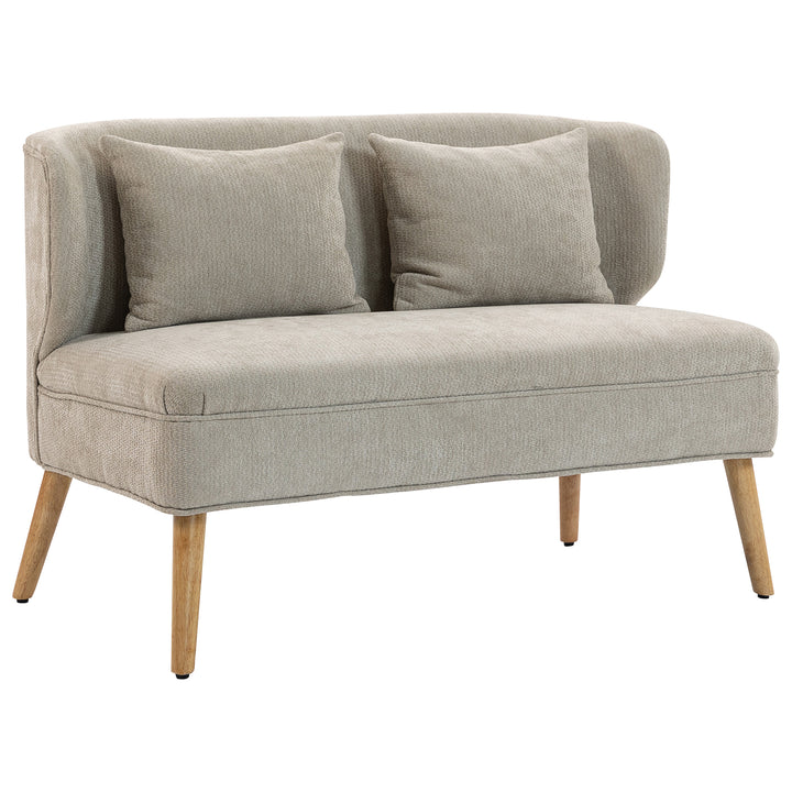 2-personers sofa, lille chenillesofa med ryglæn, tykt sæde, gummitræfødder, beige