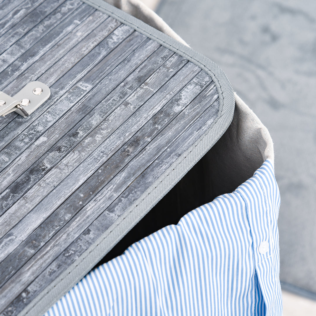 Slim vasketøjskurv med låg 72l vasketøjskurv med håndtag, aftagelig vasketøjspose, vasketøjsboks til vaskerum, soveværelse, badeværelse, grå