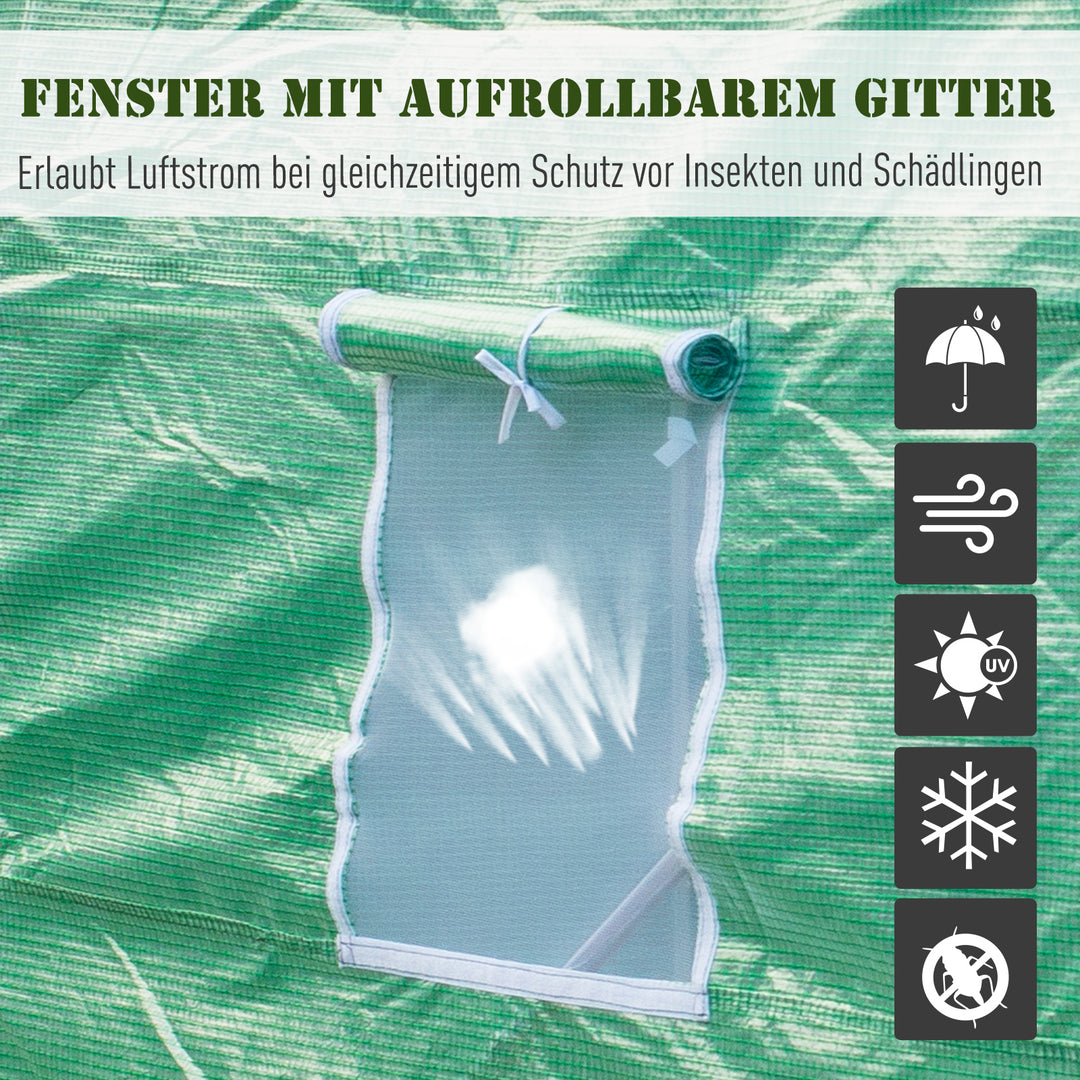 Drivhus 445x190x200cm plastikdrivhus tomathusdør med myggenet, vindue, galvaniseret stålfilmtunnel, staldplantetunnel, drivhus inklusive jordankerreb, grøn