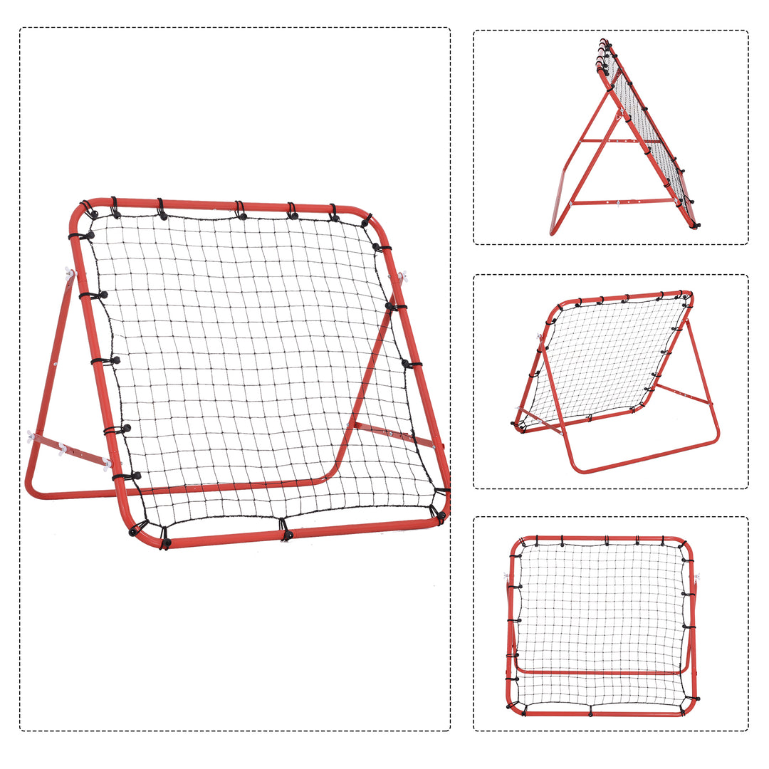 Rebounder til fodbold, rebound wall rebound net, metalrør med pe-stof, kickback rebound wall til baseball basketball, fodboldmål til ungdomstræning 96x80x96cm, rød