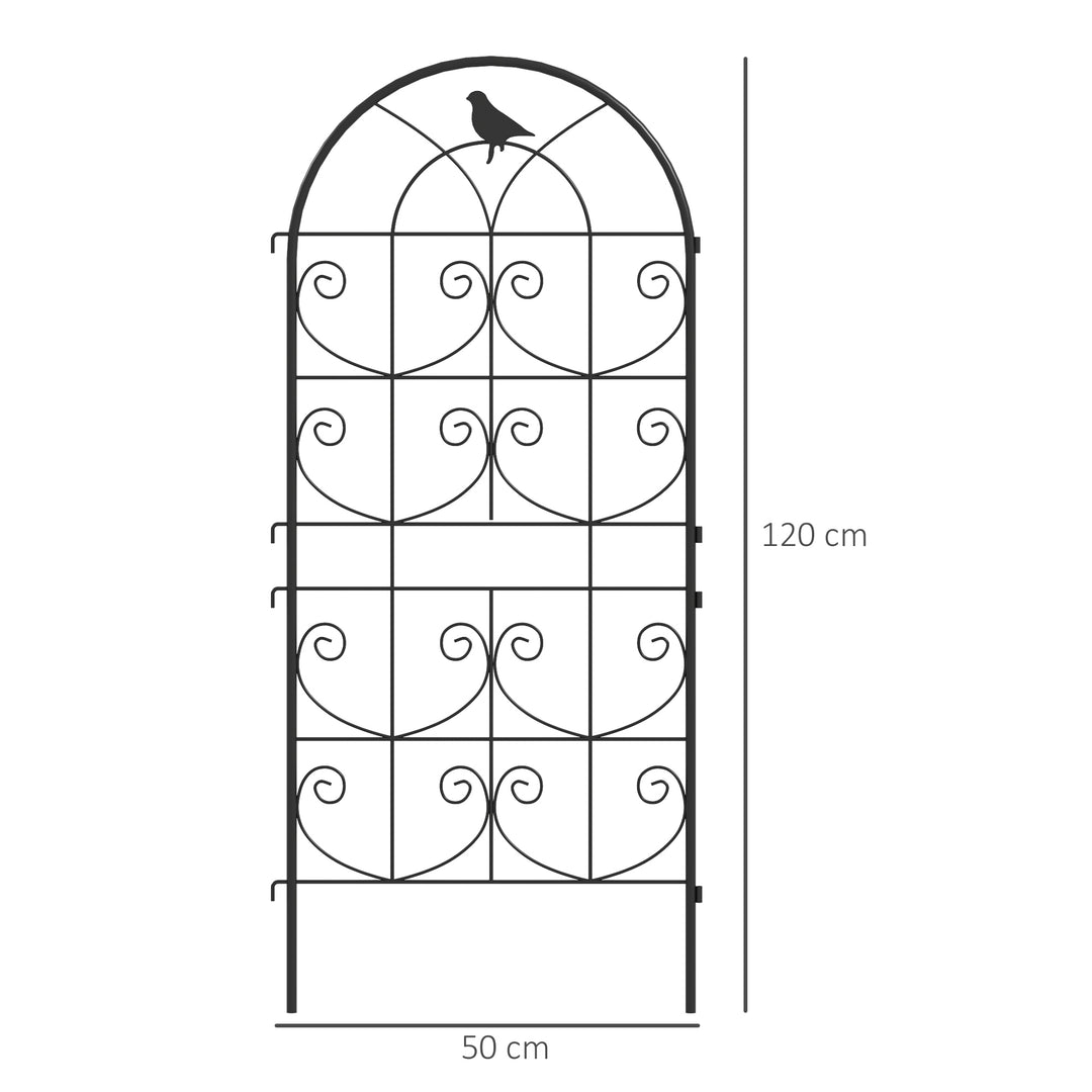 Metalespalier sæt med 2 til stikkontakt, rustfri, med fugledesign til klatreplanter, 50x120 cm, sort