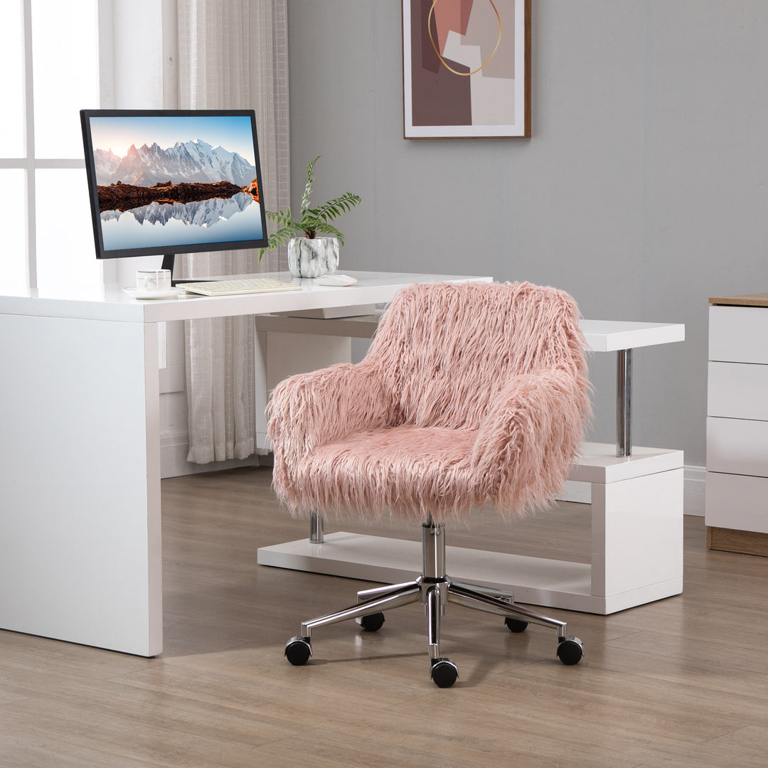 Executive chair drejestol computerstol makeupstol med kunstpels sædehøjdejustering til piger kunstpelsskum pink+sølv 57 x 60 x 75-85 cm
