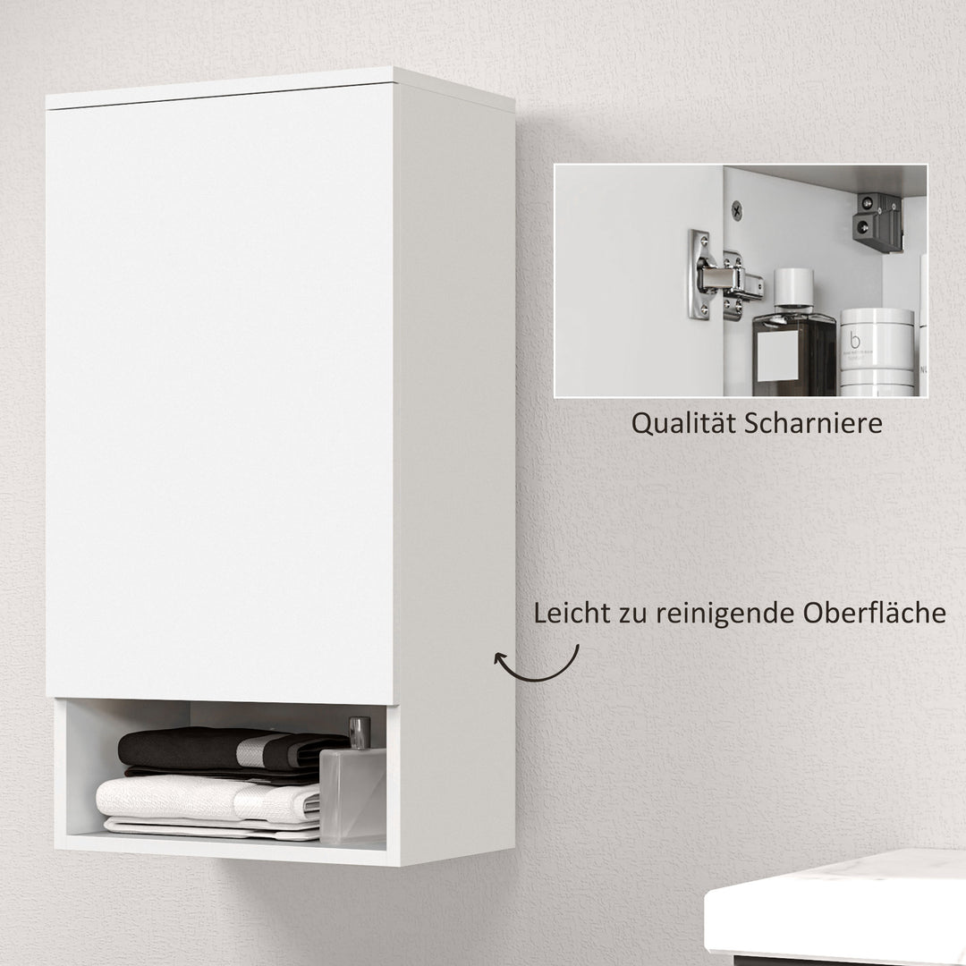 Vægmonteret badeværelsesskab, vægskab til badeværelse med justerbare hylder, åbent rum, træ, hvid