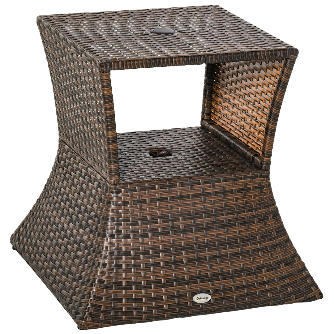 Havebord, sidebord, parasolstativ, havemøbler, terrasse, polyrattan, brun, 54 x 54 x 55 cm