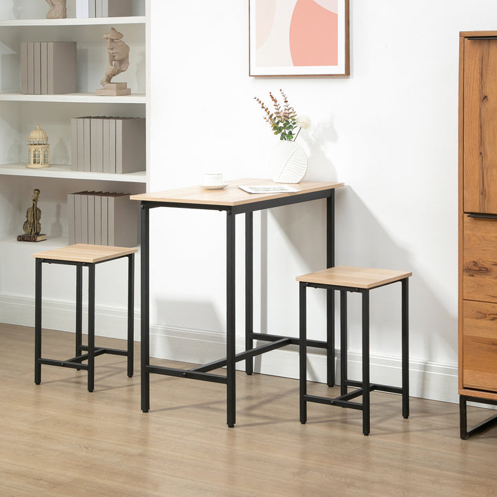 3-Delt industrielt barbordsæt, 1 bord, 2 skamler, sort + natur