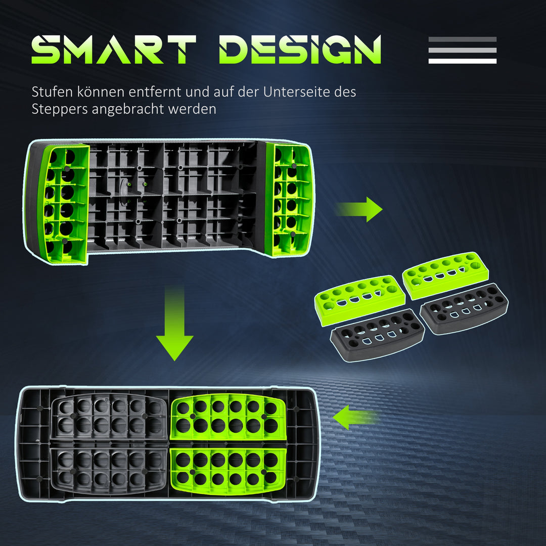 Aerobic stepper, 3-trins højdejusterbar, op til 150 kg, 78 x 28 x 20 cm, grå/grøn