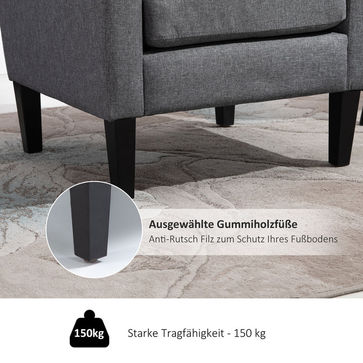 Enkelt lænestol, afslappende stol, polstret stol med træben, stof med hørlook, 66 x 72 x 74 cm, lysegrå