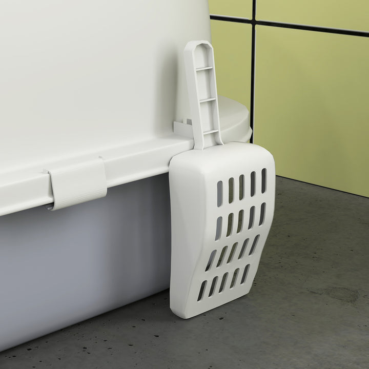 Kattebakke med låg, ske, bundskuffe og indgangspedal til katte op til 5 kg, 40,5 x 52 x 39 cm, grå
