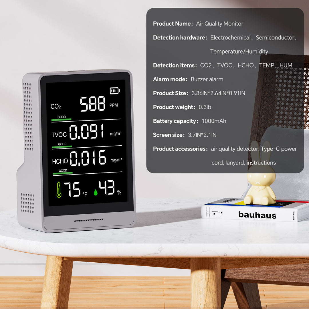 BOOSTER AK3 3 i 1 luftkvalitetsmåler formaldehyddetektor USB genopladelig indendørs udendørs PM2.5 PM10 HCHO TVOC temperatur- og fugtighedsmåler