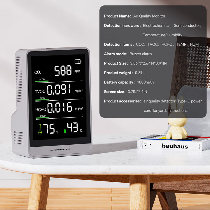 BOOSTER AK3 3 i 1 luftkvalitetsmåler formaldehyddetektor USB genopladelig indendørs udendørs PM2.5 PM10 HCHO TVOC temperatur- og fugtighedsmåler